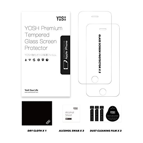 iPhone SE Screen protector YOSH [2 Pack] iPhone se 5s 5 5c Premium Tempered Glass Screen Protector, 9H Hardness and Easy Bubble-Free Installation Anti-Fingerprints