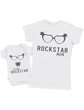 Rockstar Mum - Passende Mutter Baby Geschenk Set - Damen T-Shirt & Baby Strampler