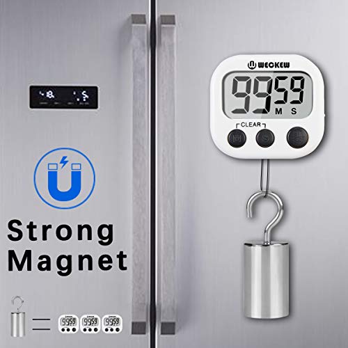 WECKEW Digitaler Küchentimer, Küchenuhr Timer mit Timer- und StoppUhr-Funktion, Kurzzeitmesser Küche Magnetischer Gegenständer, Ideal zum Kochen, Backen, Sport, Studieren usw (2 Stück Weiß) - 5