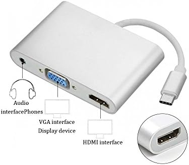 USB Type-C to HDMI &amp; VGA Adapter, HuiHeng Plug and Play USB 3.1 Type C (USB C) to VGA HDMI 4K UHD Converter Adaptor with 3.5mm Audio Port for MacBook ChromeBook and more