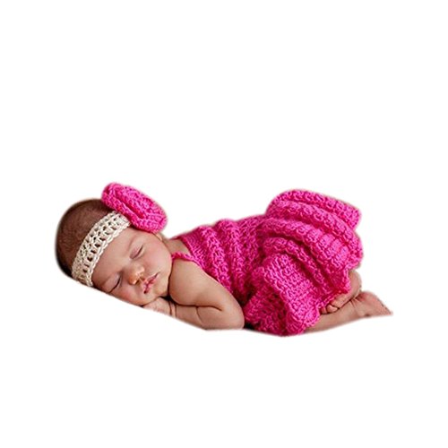 Binlunnu Newborn Baby Photography Props Boy Girl Crochet Costume Outfits Headdress Skirts Rosy