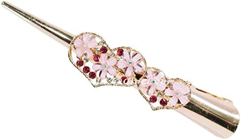 Lovely Hearts &amp;AMP; Flower Hair Clip Metal Rhinestones &amp;AMP; Acrylic Hair Claw 8498c Pink gold