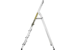TOUGH MASTER Aluminium Folding Step Ladder Tread Ladders Anti-Slip Steps Top Handrail with Rubberised Plastic Feet Max Load 150Kg – EN131 Safety Standard, Silver (5 Steps)