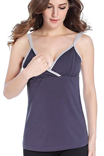 Intimate Portal Women Gaia Crossover Nursing Cami Tank by Resili Cotton Dark Gray X-Large