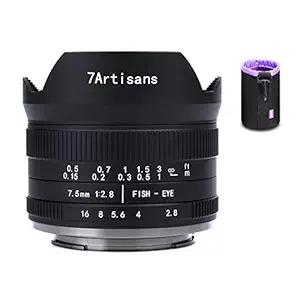 7artisans 7.5mm F2.8 APS-C Fisheye Fixed Lens for Sony Emount Cameras - Black with Protective Lens Cap, Removable Lens Hood and Carrying Bag