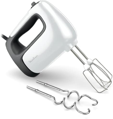 Sbattitore Moulinex Prep'Mix+, ideale per preparazioni leggere e pesanti, potente motore da 500 W, 5 velocità, impostazione Turbo, 2 fruste, 2 ganci per l'impasto, acciaio inox, HM460110