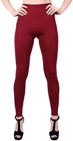 Pretty Fashion Plain Leggings | Women's Stretch Leggings | Full Length Ladies Long Leggings | Many Colours Available | Plus Size UK 8-22 (12/14, Wine)