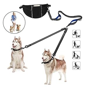 YOUTHINK Correa para Perro Doble, Correa Manos Libres de la Cintura，Correa de Perro + Correa Doble para Perros Correa Ajustable de 130 cm para Bolsillo Ideal para Correr y Andar