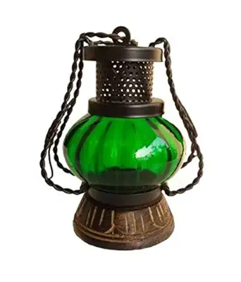 Woodkartindia Wooden Base Lamp Lighting Lamp Lantern Hanging Lamp Table Lamp for Home Decor Indoor Lighting Gifting Item Best Diwali Deal Price (Green)