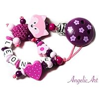 Schnullerkette mit Namen -maedchen -FUCHS - Blume Purpur|Rosa