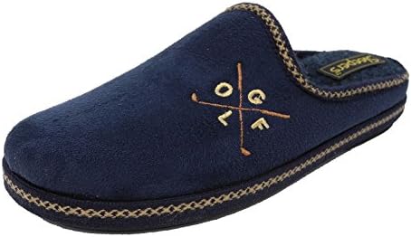 Mens Sleepers Micro Suede Mules Slippers Golf Clubs Golfer Blue Size 7