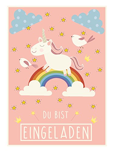 12 Einladungskarten für deine Geburtstags-Party im Einhorn Style, Regenbogen und Wolken, ideal für Mädchen - 3