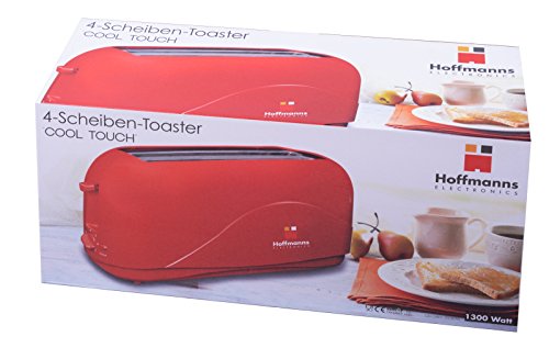 HOFFMANNS 4-Scheiben Langschlitztoaster – Toastautomat mit „COOL-TOUCH“-Gehäuse und herausnehmbarer Krümelschublade (Rot) - 3