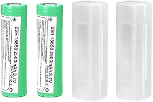 VAPE PIPER Baterías de Litio Pilas Recargables 2500mAh - 20A - 3.7v | Parte Superior Plana - Positivo Plano | - Linternas, mandos, videoportero con 2 Fundas Protectora plástica (2 Celdas 18650 Flat Top)