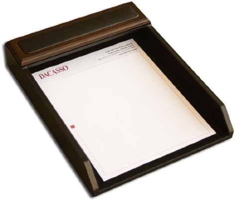 DacassoLetter Tray, Wood, Walnut and Black Leather, 34.59 x 26.97 x 6.35 cm