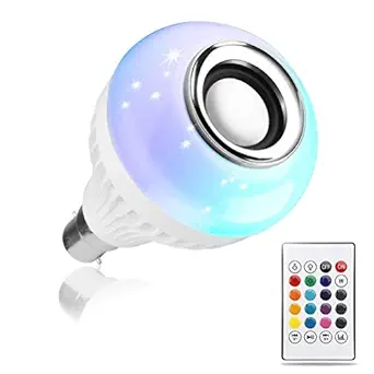 Juxtex LED Light Bulb Bluetooth Speaker, RGB Changing Lamp Wireless Stereo Audio with 24 Keys Remote Control