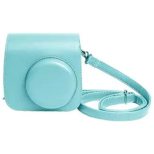 Purple Crane Vintage PU Leather Compact Camera Case with Shoulder Strap and Pocket (Ice Blue)