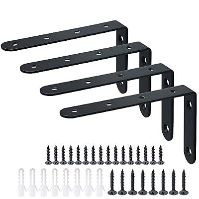 Pulluo Equerres de fixation ETSAMOR 4pcs Supports angulaires droits 126 x 80 x 3 mm equerre murale noir en forme de L acier inoxydable pour meubles suspendus connecteur décoratif industriel avec vis