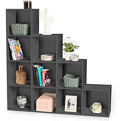IDMarket - Meuble escalier 4 niveaux bois gris fond gris