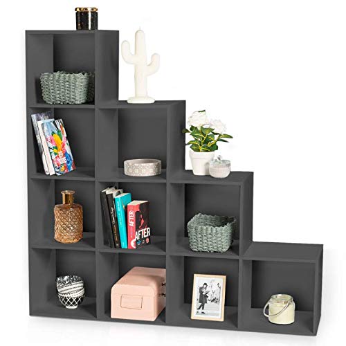 IDMarket - Meuble escalier 4 niveaux bois gris fond gris