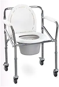 SR BIOTECH Folding Commode Chair Seat Cover Manual with Wheels