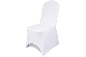 TRIMMING SHOP Chair Cover Spandex Polyester Stretch Fabric Dining Slipcovers Arched Front Washable & Removable Protective Wedding Chair Cover for Wedding Banquets Ceremony & Hotel Dinner (White, Pack of 50)