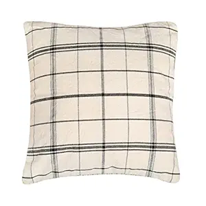 95 Threads Cotton Pillowcase Woven Cushion Cover/Plaid Plain Cushion Cover for Home / Livingroom (Black White, 18X18 Inch)