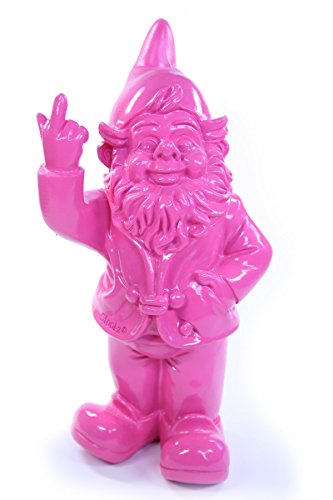 Gartenzwerg, Deko-Figur frecher Gartenzwerg zeigt Stinkefinger aus Kunstharz für Garten und Haus, pink - ca. 6 cm x 4 cm x 10 cm