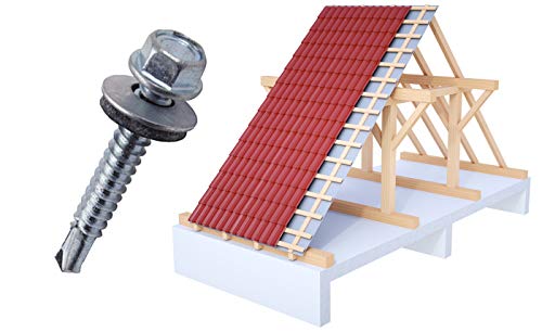 Trapezoidal Sheet Metal Screws Drilling Screws Roof Facade Screws 4.8 x 35 mm Pack of 250 Galvanised