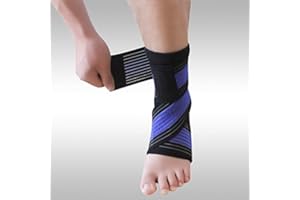 elastrap Chevillère + Bande élastique de strapping à scratch Bandage protège cheville - protection sport,loisirs et travail - Hommes et Femmes (Bleu/Noir, unique, bande 70x7,5cm)