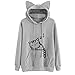 Produktbild Damen Kapuzenpullover Btruely Frau Herbst Pullover MädchenHooded Sweatshirt Mode Langarm Katze Tops (XXL, Grau)