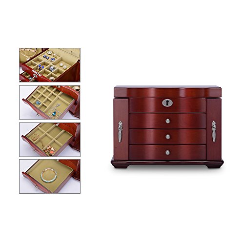 HERITAGE abschließbare Holz Schmuck Kiste mit Schlüssel, Kirsch Farbe Schmuckschatulle Speicherorganisator - 4