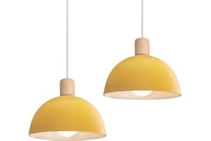 iDEGU 2 Stück Hängelampen Retro E27 LED Hängeleuchte Moderne Skandinavisch Deckenleuchte aus Metall Holz Pendelleuchte für Schlafzimmer Esszimmer Küche Restaurant (Gelb, 2 Lampen)