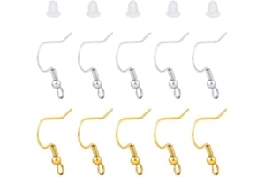 ORFION 200 Pezzi Ganci per Orecchini Argento 925 Accessori Monachelle Ipoallergenic Fai Da Te 100 Oro Argento e 100 Tappi Trasparenti