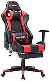 EAVANCEL Gaming Racing Chaise Ergonomique Inclinable Chaise de Jeu Fauteui de Bureau Pro Gamers de Massage avec Repose-Pieds Rétractable Support Lombaire (Rouge)