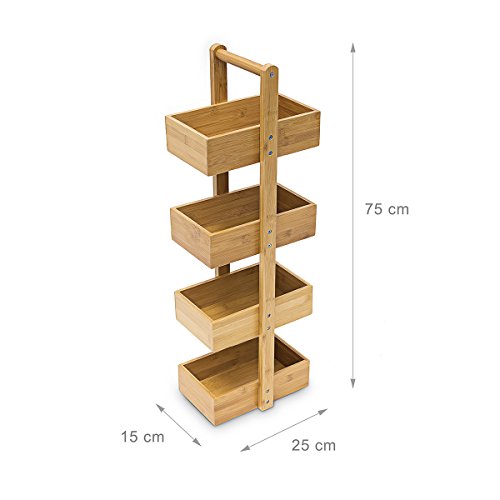 Relaxdays Bambus Badregal H x B x T: 75 x 25 x 18 cm Praktisches Badezimmerregal als Ablageständer mit 4 Körben als Bambus-Butler Korbregal aus natürlichem Holz für Badezimmer und Feuchträume, natur - 3