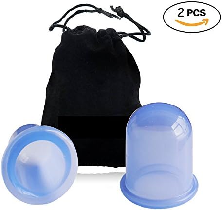 CARETH 2pcs Silicone Cup Set Cupping Therapy for Cellulite Body Massage Suction Cups Therapy ，Medium size (Blue)