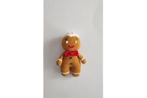 Amigurumi Zencefilli Kurabiye Adam Oyuncak, El Yapımı Örgü, Kırmızı Papyonlu, Noel Temalı