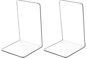 Kioneer 1 Pairs Acrylic Bookends Clear Book Ends for shelves, Plastic Non-slip Bookend Bedroom Library Office School and Desktop Organizer