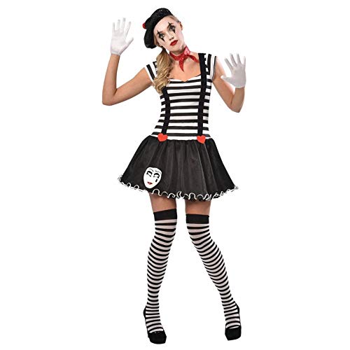 amscan 9903385 Lady Mime Costume Scarf, Hat, and Stockings-Size 10-12-1 PC, Black, White, Red