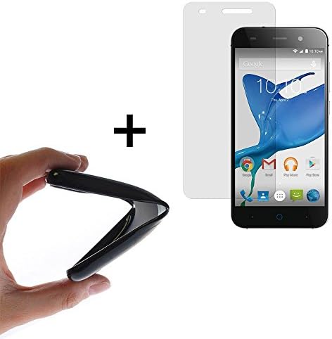 WoowCase [ ZTE Blade V6 ] Case [ +1 Tempered Glass Screen Protector ] Silicone Case Cover TPU Gel Premium Flexible Soft Rubber for ZTE Blade V6 - Black