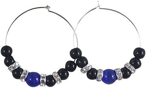HH Jewellery HOOP EARRINGS Blue Cats Eye Glass and Black Bead Hoops