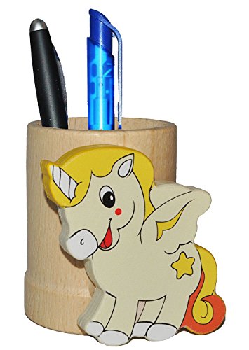 Stifteköcher / Stiftebox / Stiftehalter - " Einhorn - Pferd " - aus Holz - Butler für den Schreibtisch - Stifte Stift Holz - Utensilienbehälter / Stiftebecher - Zahnbürstenhalter / Kinderzimmer - für Kinder + Erwachsene - Jungen Mädchen / Tiere Einhörner