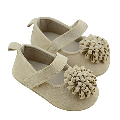 DEHANG Baby Girls Sandals Toddlers Apricot Flower Non-slip Soft Sole Crib Shoes White 0-6 Month