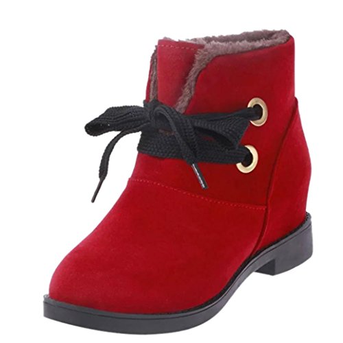 Preisvergleich Produktbild DOLDOA Damen Winterstiefel,Einfarbig Schnürstiefel Innerhalb der Zunahme Stiefel Biker Boots (EU: 36, Rot)