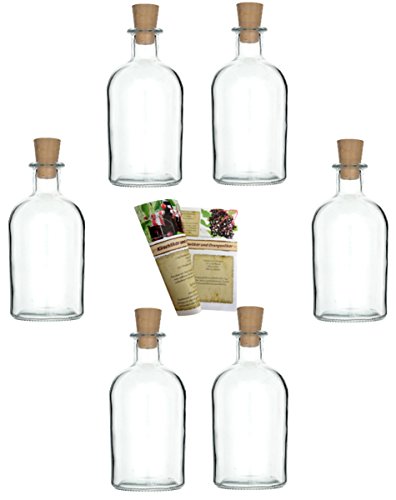 6 leere Glasflaschen "Apotheker 500 ml" incl. Korken mit sehr großer Öffnung; Likörflasche Vase Schnapsflasche