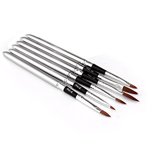 Sinbury® 6pcs Professional Acrylic Nail Art Design Builder Salon DIY Brush Pen Tool Set Kit with Detachable Lid (No.2 4 6 8 10 12)