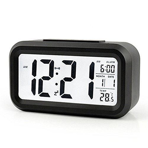 5,3″ LED Digitaluhr Wecker Beleuchtung Digitalwecker Reisewecker mit Datum und Temperatur Anzeige, Schlummertaste, Sensorlicht und Nachtlicht – Schwarz(Black) - 5