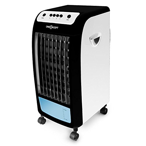 oneConcept • Caribbean Blue • Luftkühler • Lufterfrischer • Ventilator • 3 Leistungsstufen • stromsparend • 70 Watt • 400m³ Luft / h • Bodenrollen • 4 Liter Wassertank • inkl. Eispacks • schwarz-weiß - 3
