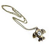 TU 66 Uhr mit Flugzeuganhänger und langer Kette in Altgoldoptik, Halskette Modeschmuck, von Kobert Goods